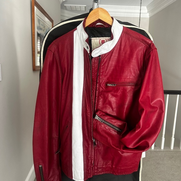 Vintage Gap Red Leather Jacket, size Medium- Product RED Collection - Picture 1 of 5